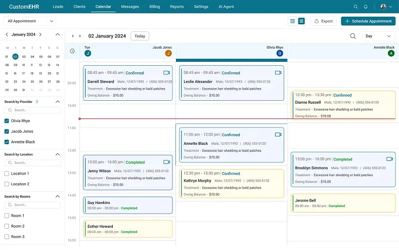 Custom EHR scheduling dashboard preview